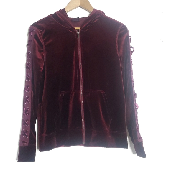 Material Girl Active Womens Velvet Hooded Sweater Jacket Size Small Y2k Coquette - Picture 1 of 11